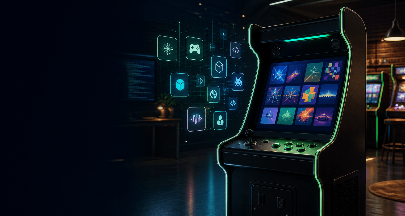 Arcade cabinet showing community app tiles